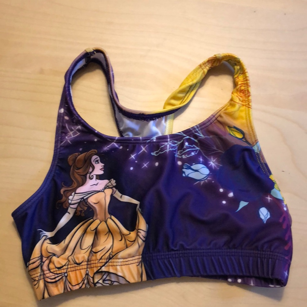GK Elite girls Disney belle sports bra/crop top